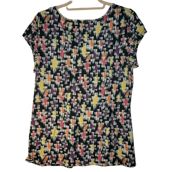 Liz Claiborne Black Orange Yellow Multicolor Print Top Women Size L - Picture 2 of 9